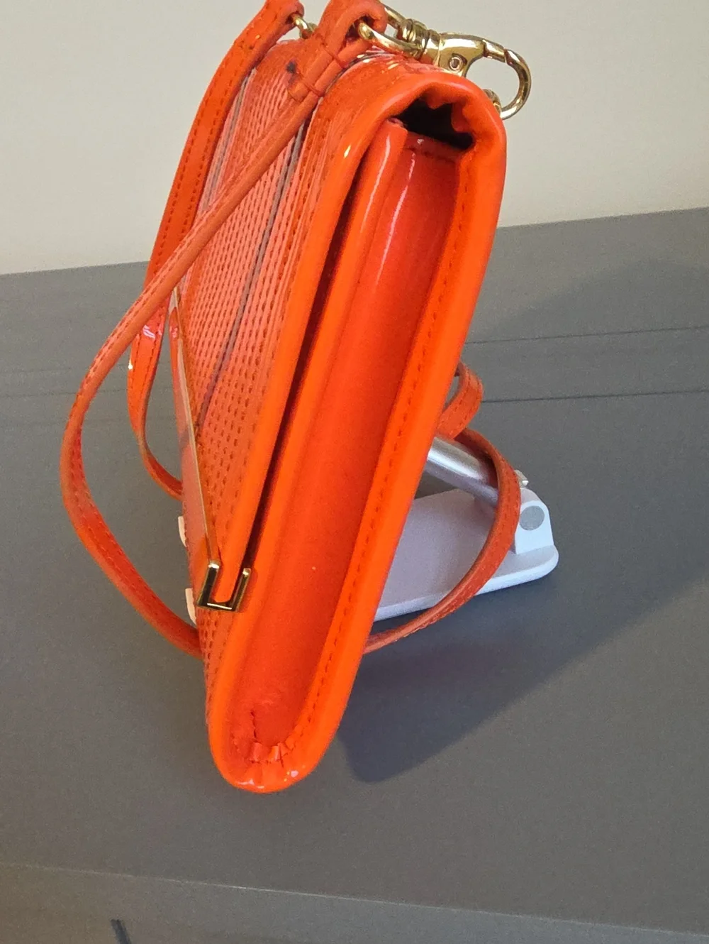 Ted Baker Orange Patent Quilted Crossbody Bag with Gold Accent